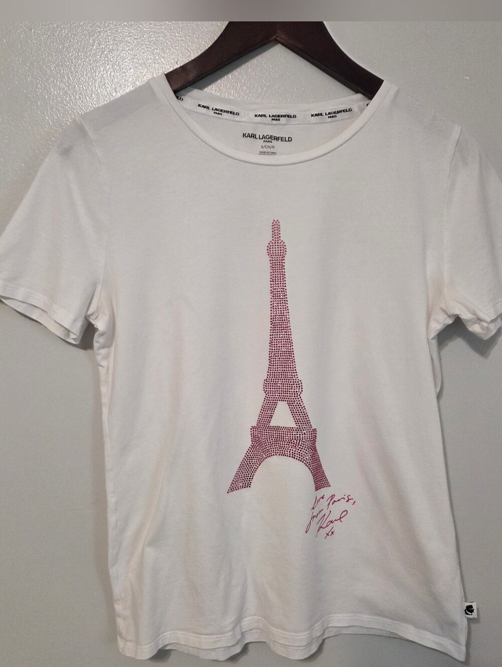 Karl Lagerfeld Kids White Tee with Pink Eiffel Tower Graphic